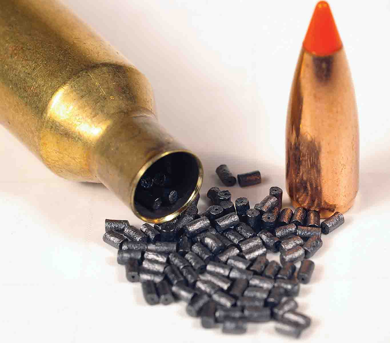 Propellant that nearly fills a case with a bullet seated usually provides even velocities.